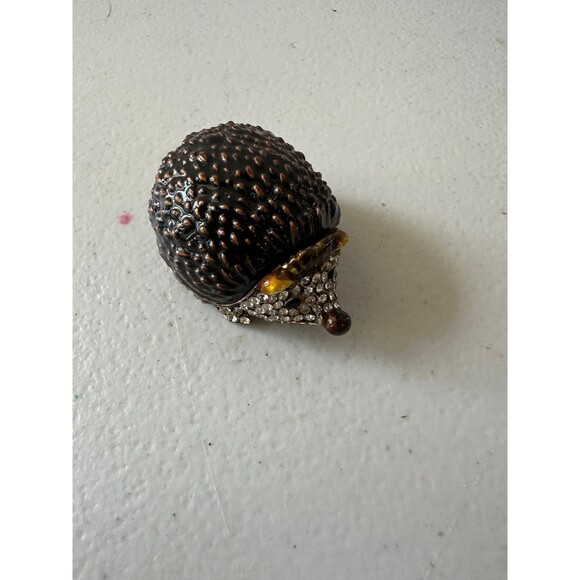 Bejeweled Hedgehog Hand Painted Enamel Collector's Magnetic Hinged Trinket Box - Picture 2 of 5